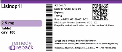 Lisinopril 2.5mg 70518 1316 02